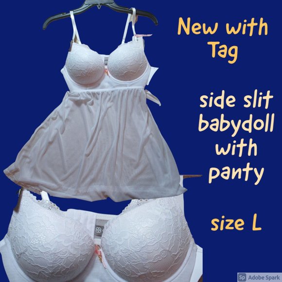 NWT push up babydoll  & panty white set L - Picture 3 of 16